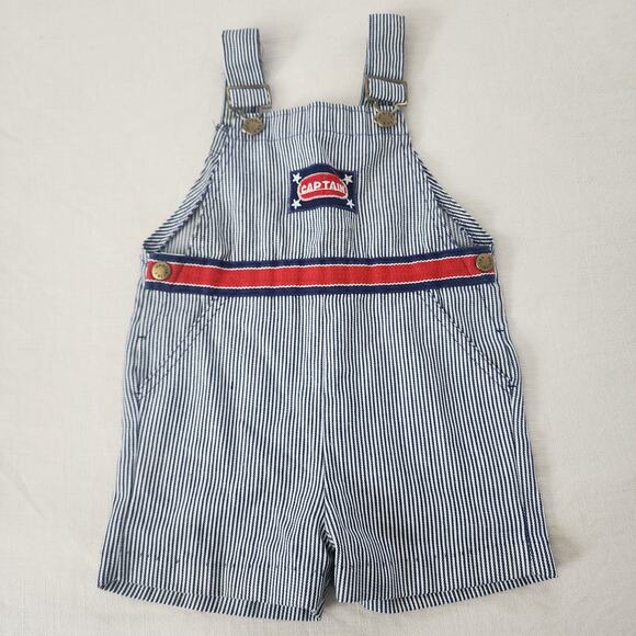 Vintage Healthtex "Captain" Striped Shortalls 2t/3t - Picture 1 of 5